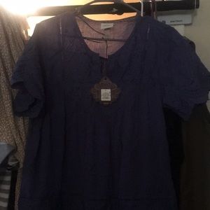 NWT blue eyelet summer top Size Large
